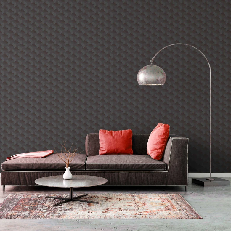 Ciemnoszara tapeta graficzna - tapeta retro z efektem 3D - tapeta flizelinowa do salonu, sypialni 