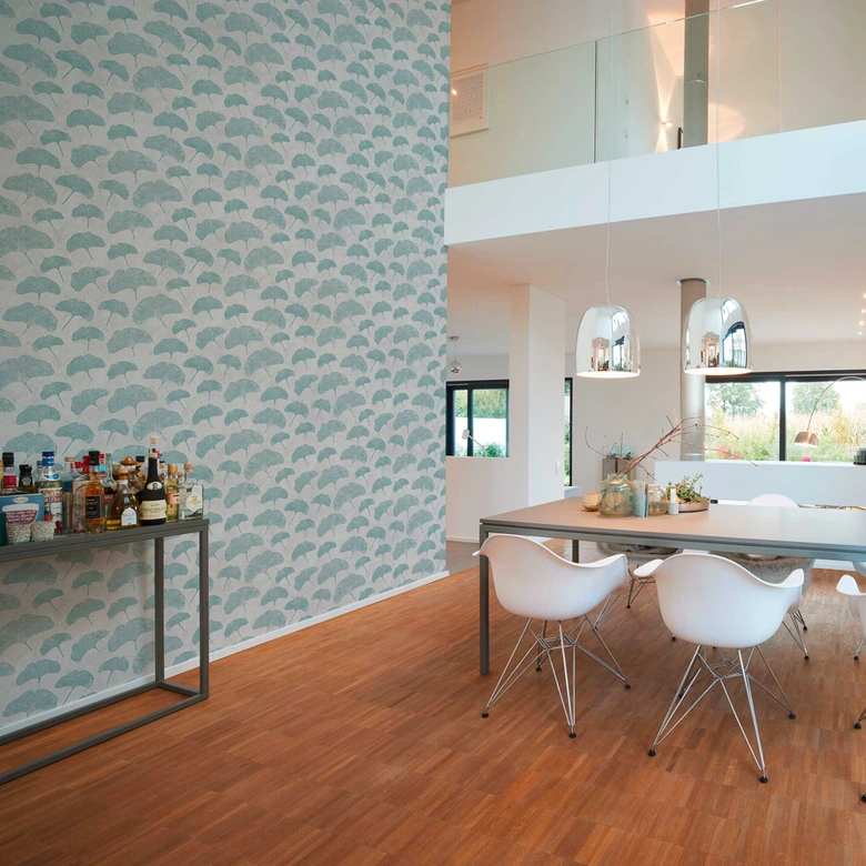 Blättertapete Mint Grau - Florale Vliestapete - Tapete Wohnzimmer Schlafzimmer Küche 