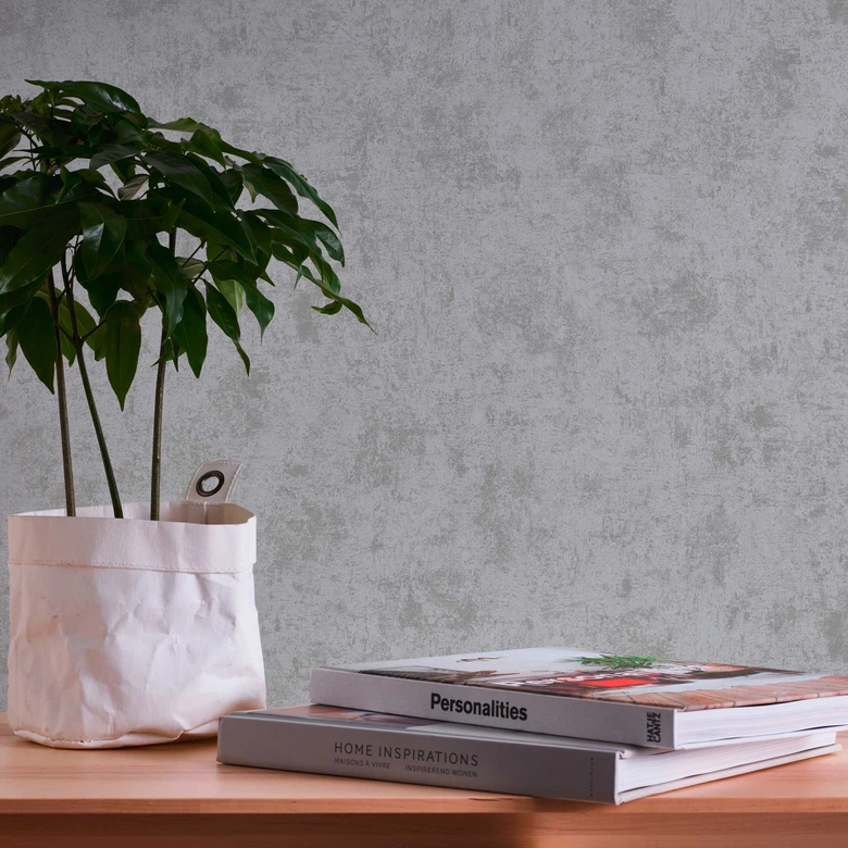 Papel pintado metalizado gris plata - papel pintado no tejido con aspecto de escayola - estilo industrial para dormitorios 