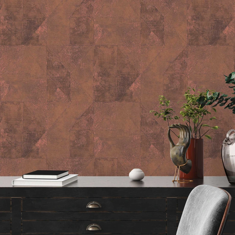 Papel pintado texturado marrón - papel pintado gráfico efecto metalizado - papel pintado tejido-no tejido dormitorio cocina 