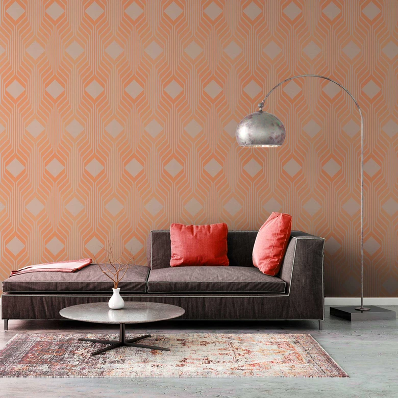 Retro wallpaper orange beige - vintage non-woven wallpaper abstract - Patterned Wallpaper textured peel and stick wallpaper 