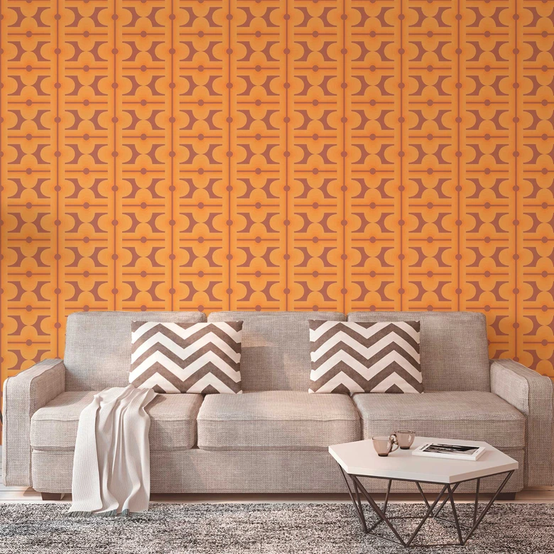 Vintage tapet gulbrun - retro mönster tapet grafisk - grafisk non-woven tapet 
