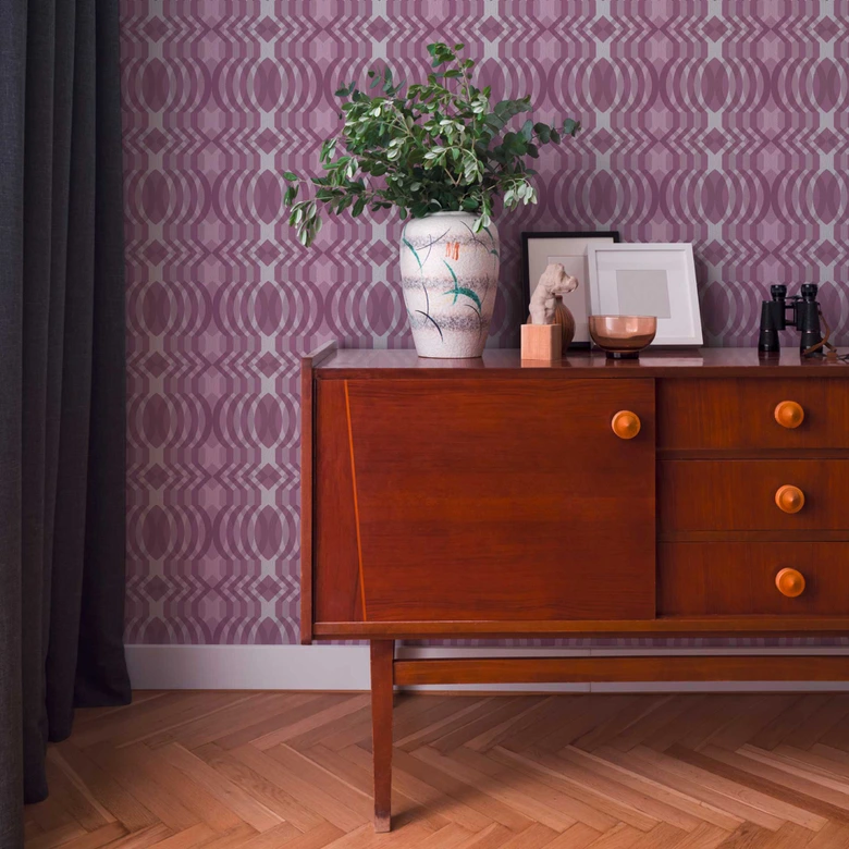 Geometrische Vliestapete Lila Creme - Grafik-Tapete im Retro-Stil - Vintage Mustertapete  