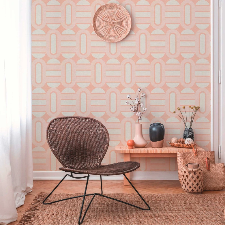 Tapeta graficzna kremowa biel - tapeta z włókniny w stylu retro - tapeta we wzory 