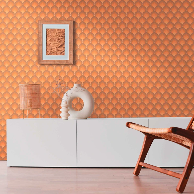 Papier peint vintage jaune marron - Papier peint intissé rétro graphique - Papier peint à motifs graphiques 