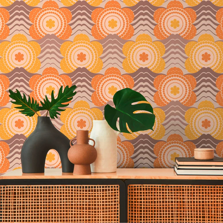 Papel pintado floral vintage beige marrón - papel pintado floral retro - papel pintado motivo vintage 