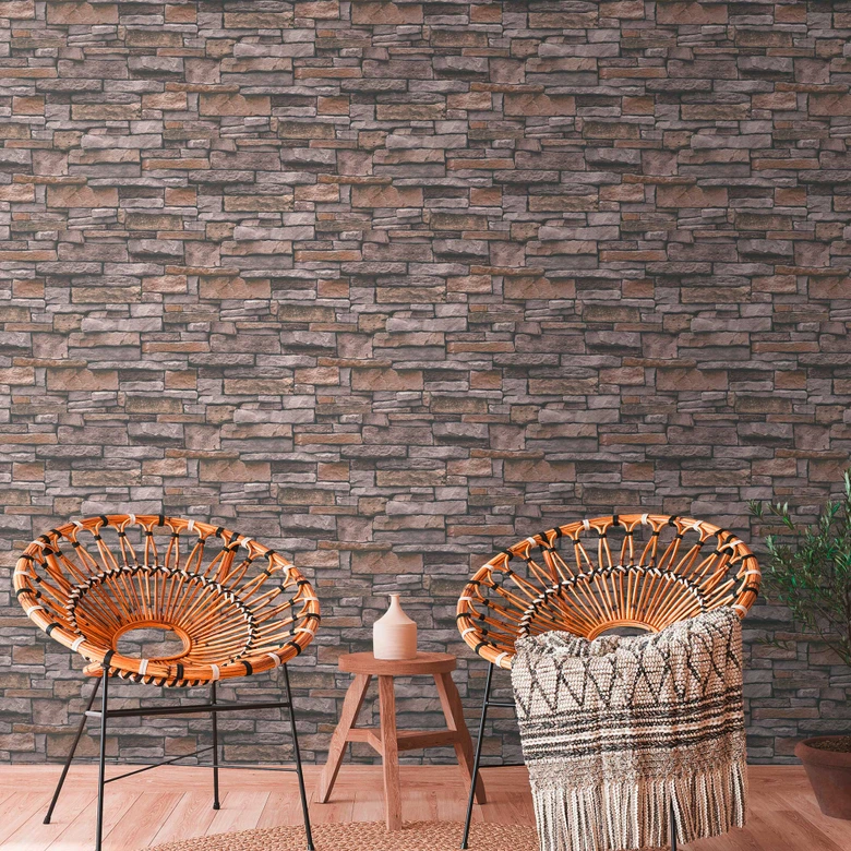 steen optiek behang grijs bruin - 3D steen behang - vliesbehang slaapkamer kantoor 