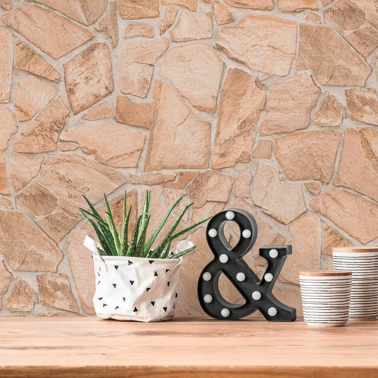 Steintapete Creme Beige - Steinoptik Tapete - Vliestapete Schlafzimmer Flur 