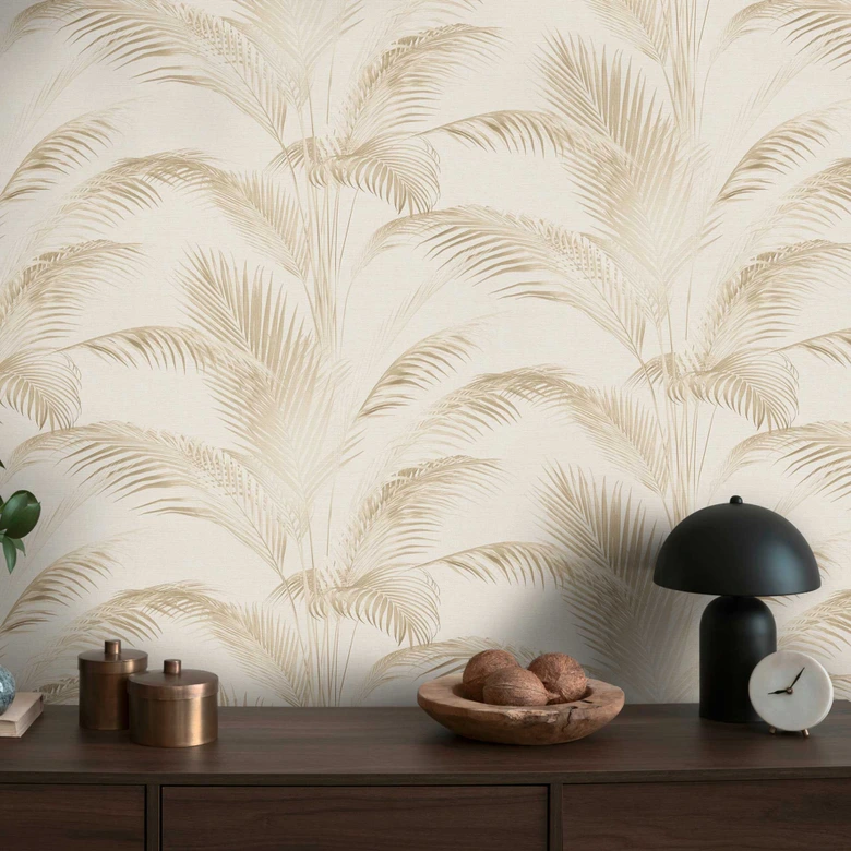 Palm wallpaper beige cream - non-woven wallpaper with tropical samples in natural tones 