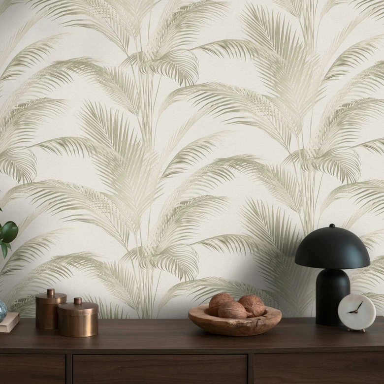 Palm wallpaper beige green - non-woven wallpaper with tropical samples in natural tones 