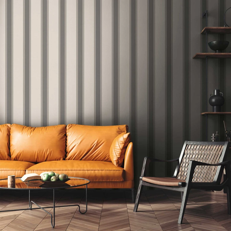 Randig tapet gräddgrå - Icke-vävd tapet med klassiskt randmönster 