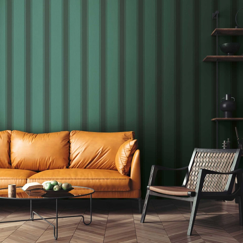 Stripe wallpaper green black - non-woven wallpaper with an elegant stripe pattern 