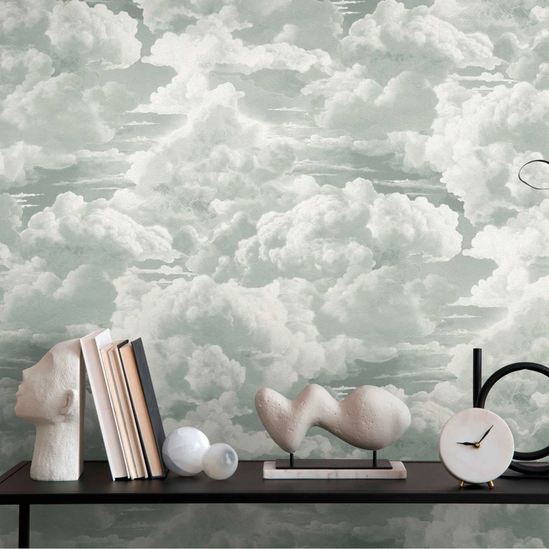 Grey white cloud wallpaper - non-woven wallpaper with a soft sky motif 