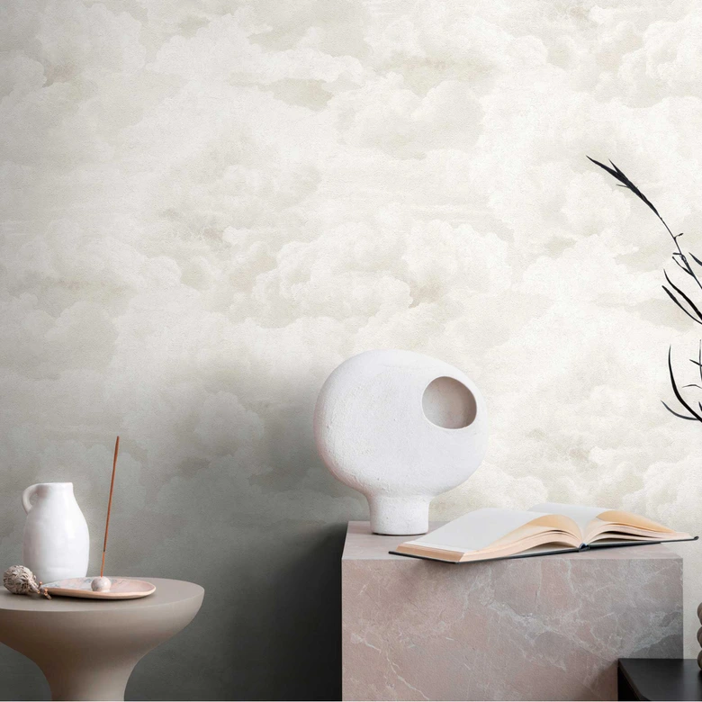 White cream cloud wallpaper - non-woven wallpaper with a soft sky motif 