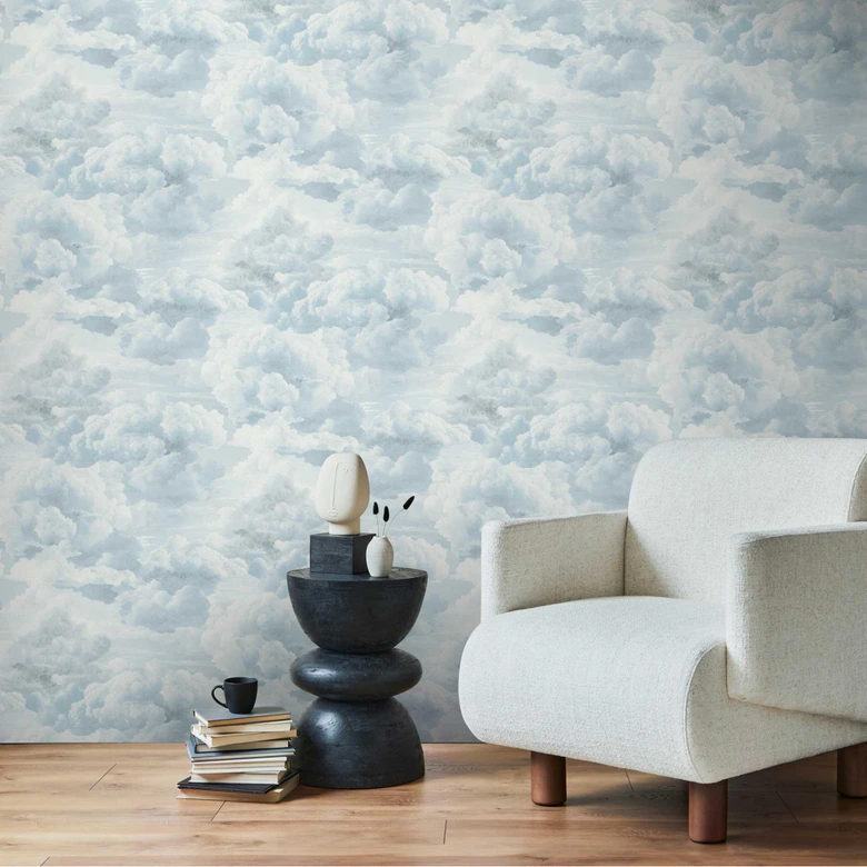 Blue and white cloud wallpaper - non-woven wallpaper with a soft sky motif 