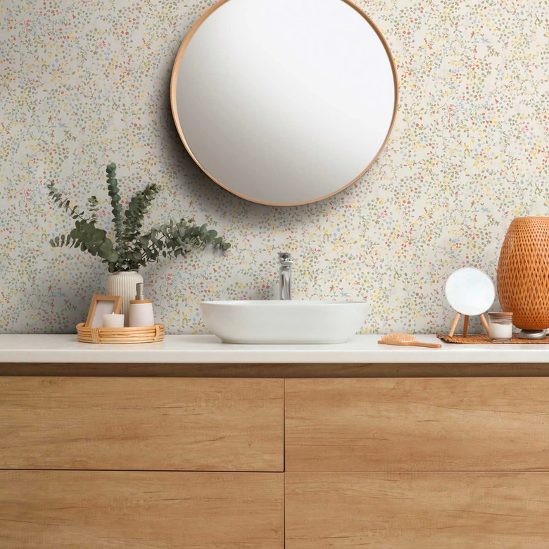 Florale Tapete Blumenranken Aquarell - Vliestapete in Gelb Grün Blau - Romantische Mustertapete 