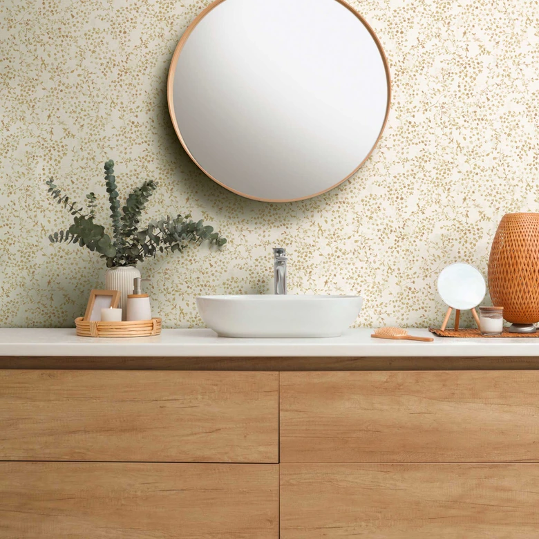 Blommig tapet blad rankor akvarell - Icke-vävd tapet i beige brun - tapet med naturligt mönster 