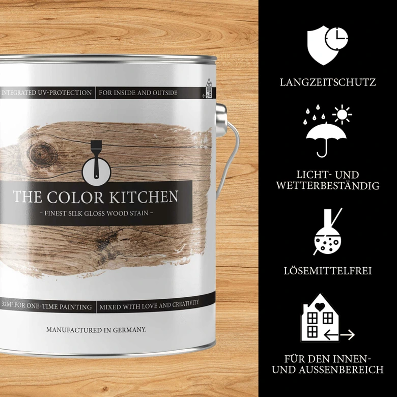 Holzlasur Kiefer für den Innen- und Außenbereich - Seidenglänzend 2,5l - The Color Kitchen 