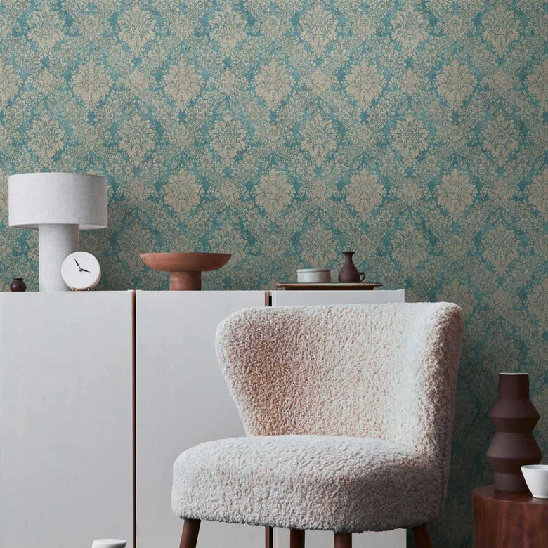 A.S. Création papier peint baroque bleu et argent papier peint intissé style baroque 