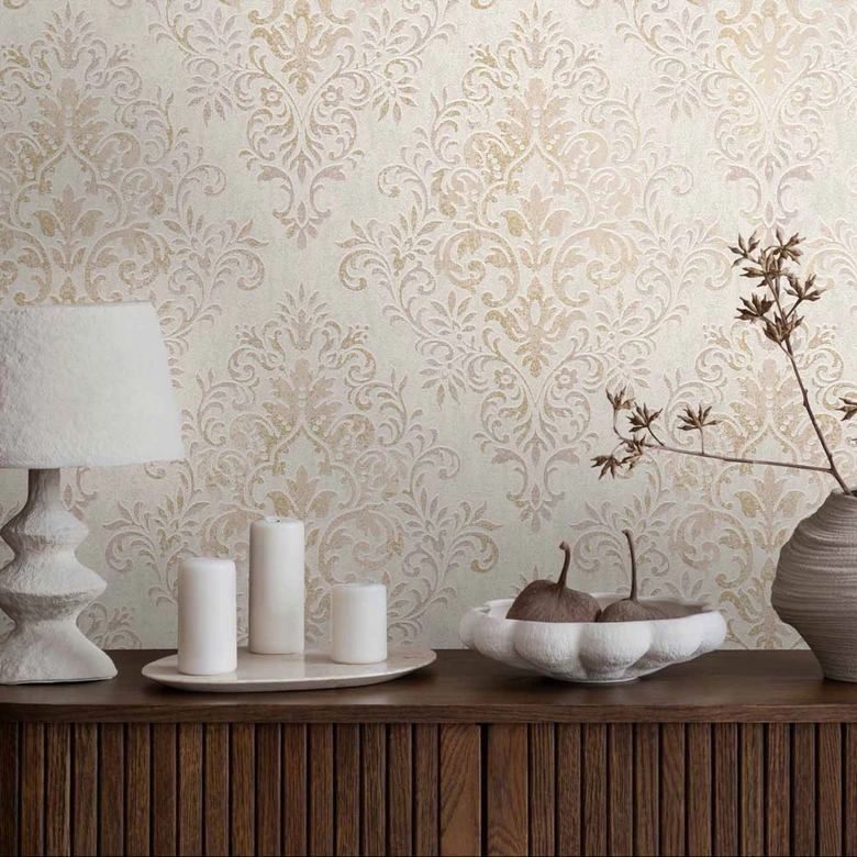 papier peint ornemental en beige et crème papier peint intissé Jette de style baroque classique 