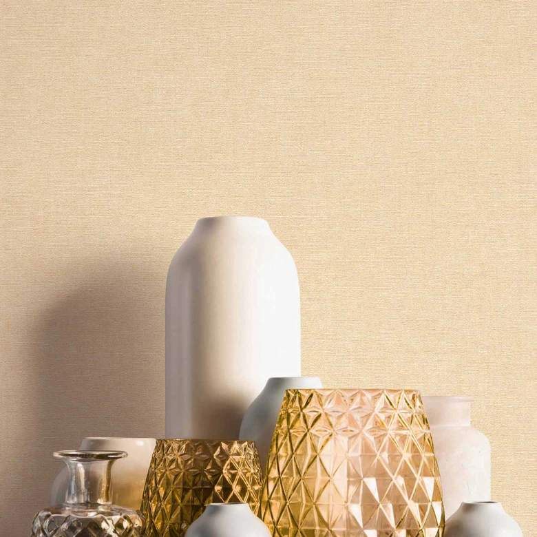 Leinentextur-Tapete Sandbeige - Beruhigende Vliestapete 