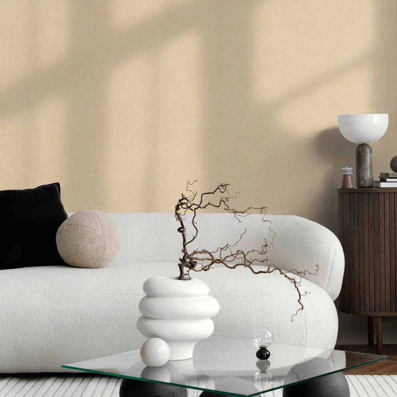 Uni Vliestapete in Creme mit Leinentextur - Sanfte Wandgestaltung für ein stilvolles Zuhause 