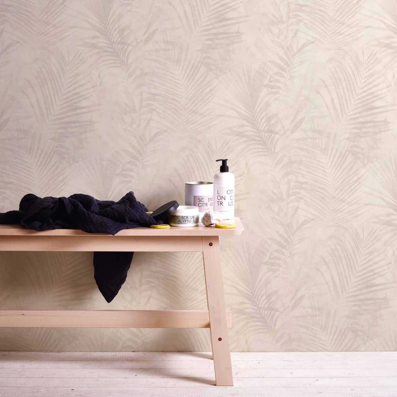 A.S. Création Papier peint Intissé Neue Bude 2.0 Edition 2 feuilles de palmier crème, gris, beige 
