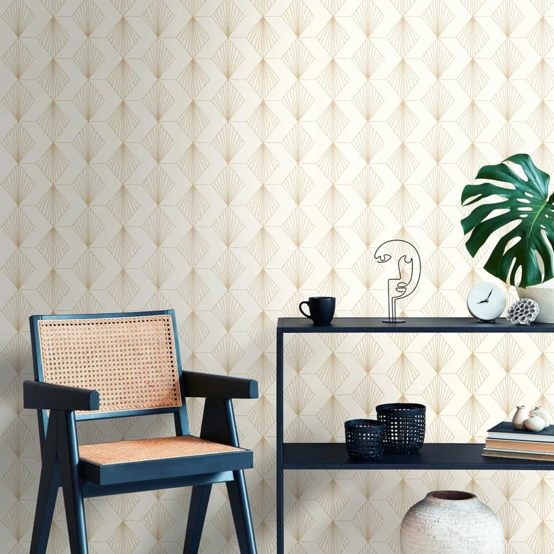 Geometrisk art deco tapet grädde guld - modern mönster tapet - Icke-vävd tapet 