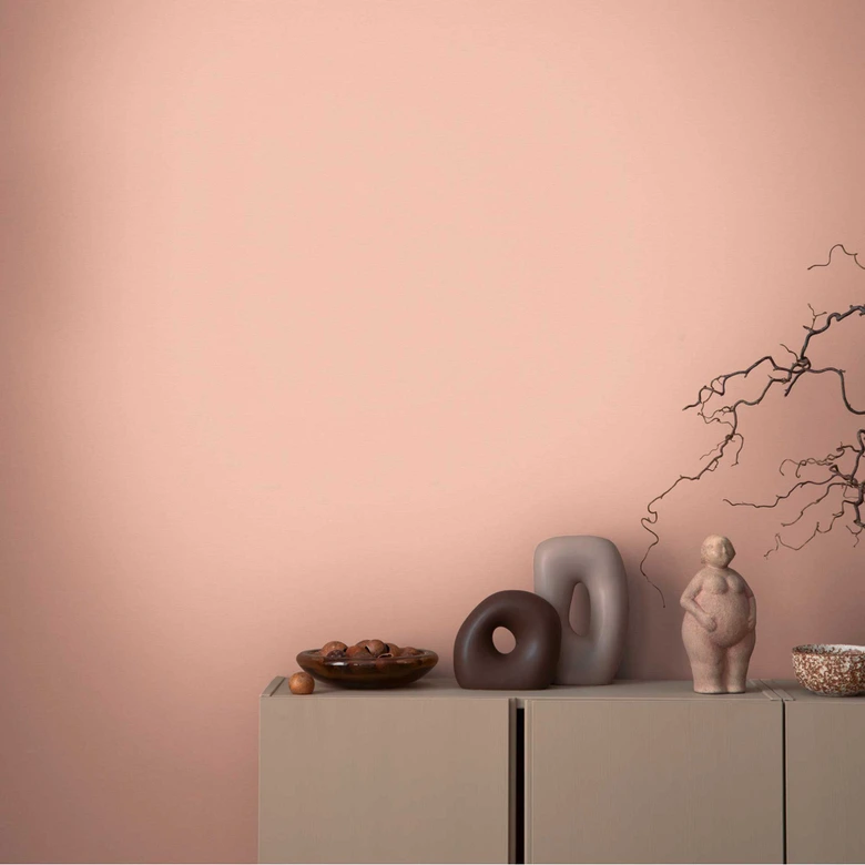 Papel pintado texturado con aspecto de lino albaricoque - Papel pintado no tejido sutil cálido y moderno 