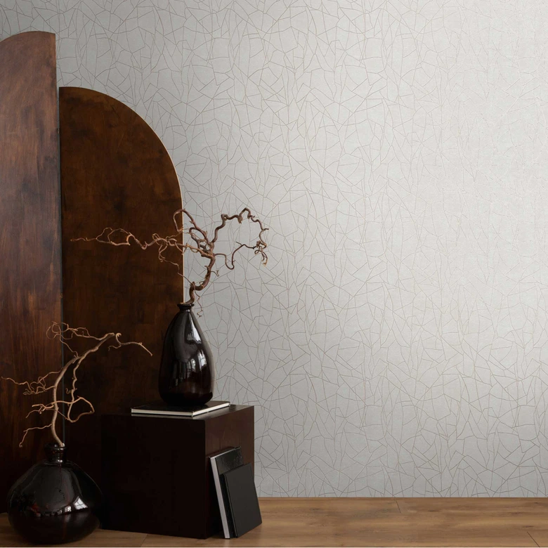 Abstrakte Mustertapete in Beige Weiß – Moderne Vliestapete mit Linienmuster 