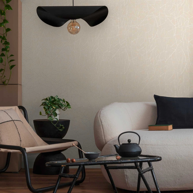 Abstrakte Mustertapete in Creme Beige – Moderne Vliestapete mit Linienstruktur 