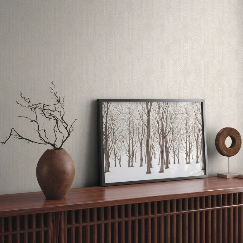 Geometrisk tapet gräddvit - Icke-vävd tapet med modernt linjemönster - strukturerad tapet 