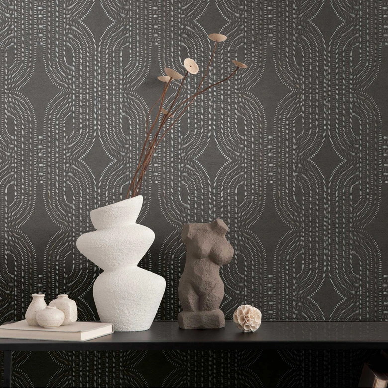 Geometrische Tapete Schwarz Braun Silber - Vliestapete mit modernem Linienmuster - Strukturtapete 