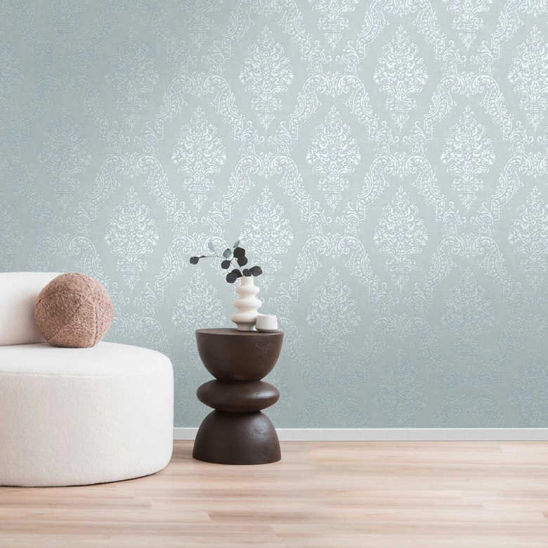 Barok behangornament lichtgrijs zilver - Vliesbehang met reliëf  