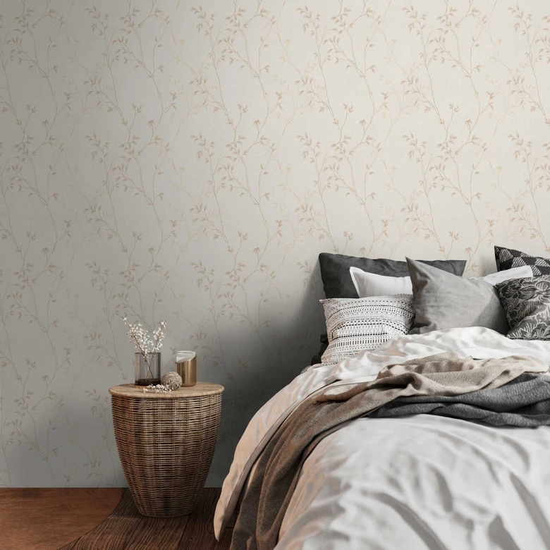 Papel pintado delicado con zarcillos de hojas - Papel pintado no tejido con zarcillos de hojas - Papel pintado de motivos florales 