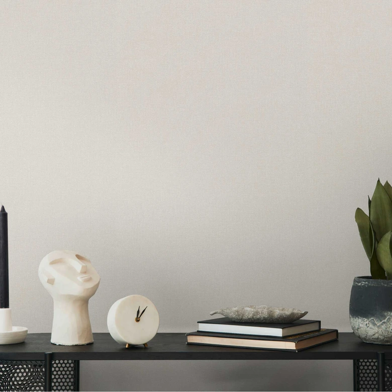 Single wallpaper with linen look beige - Textured non-woven wallpaper - Plain & subtle 