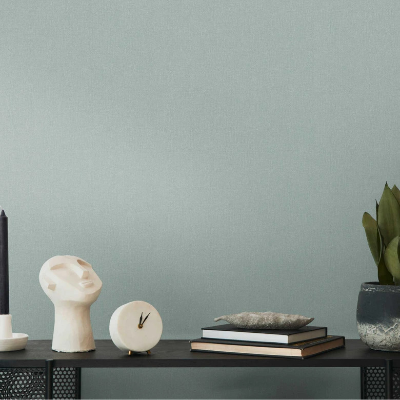 Unitapete mit Leinen-Optik Salbeigrün – Einfarbige Vliestapete – Strukturtapete modern 