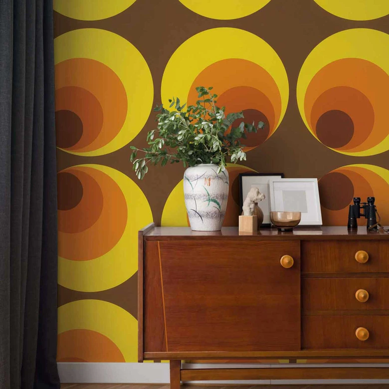 Retro Tapete Braun Gelb Orange Vliestapete 70er Jahre Stil Vintage für Wohnzimmer von A.S. Création 