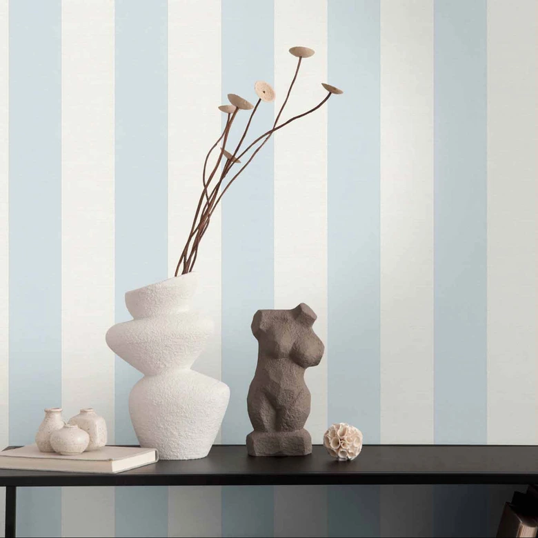 strip wallpaper blue white - non-woven wallpaper art A.S. Création - matt and light textured 