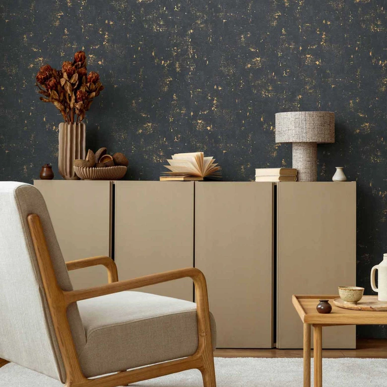 Tapete Schwarz Gold Metallic glänzend Vliestapete used look Vintage Wohnzimmer von A.S. Création 