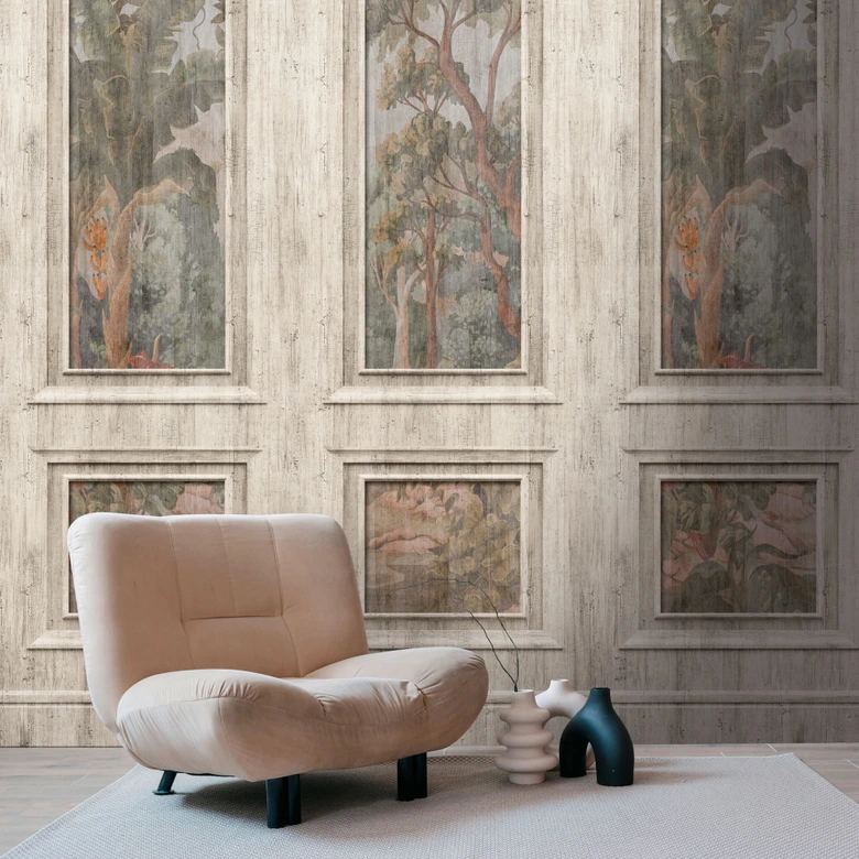 Fototapete Wandpaneel mit Waldbild Antik Beige Braun – Erweiterbares Design 