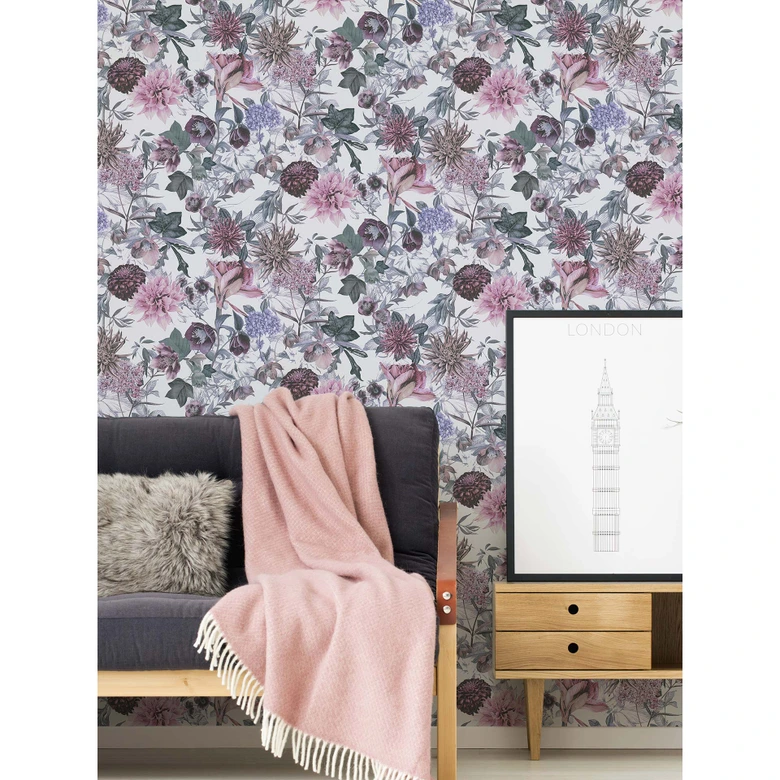 A.S. Création Blumentapete Dream Flowery Vliestapete floral weiß, lila, rosa, grau 