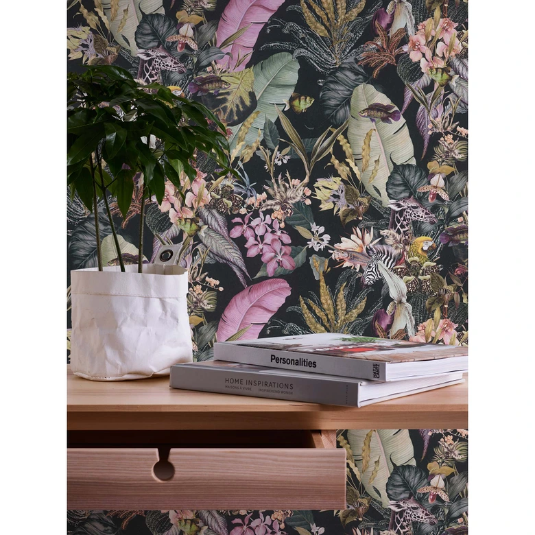 A.S. Création Dschungeltapete Dream Flowery Vliestapete tropisch schwarz, rosa, grün, gelb 