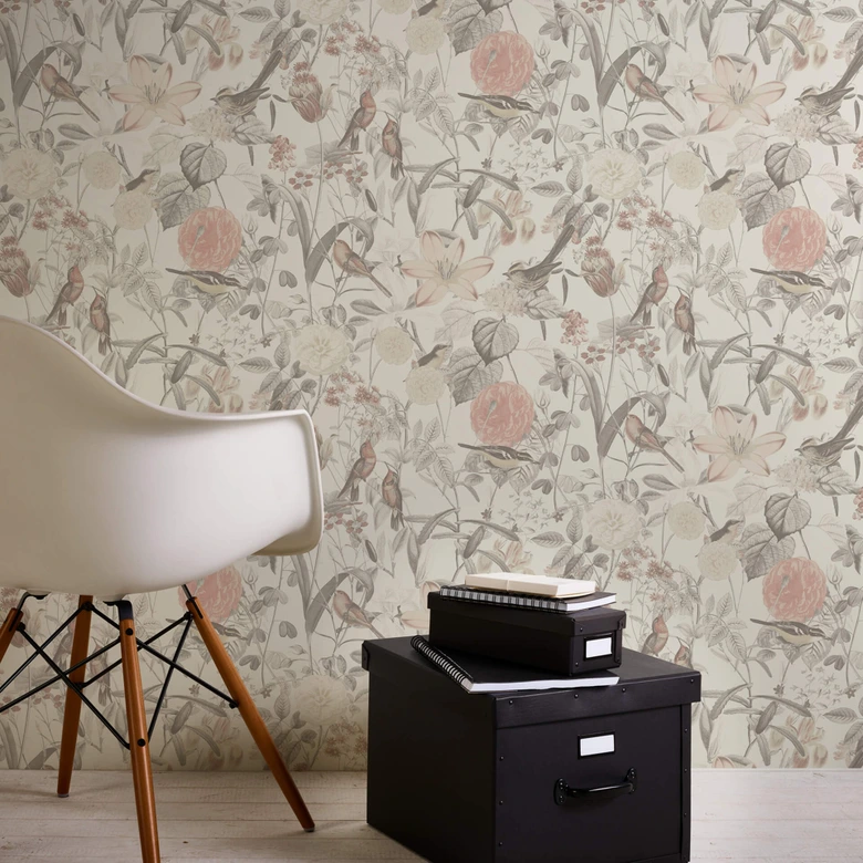 A.S. Création Exotic Life Papier peint floral, Gris, Rosa, Orange 