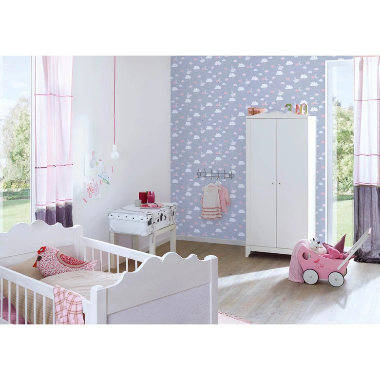 A.S. Création Kinderzimmertapete Little Love Vliestapete Nachthimmel grau, rosa, beige, weißz 