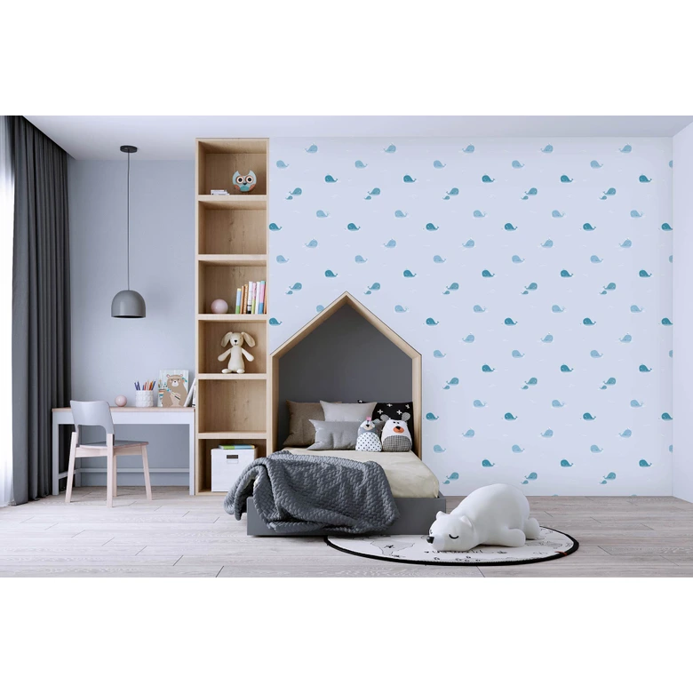 A.S. Création Kinderzimmertapete Little Love Vliestapete mit niedlichen Walen blau, grau, weiß 