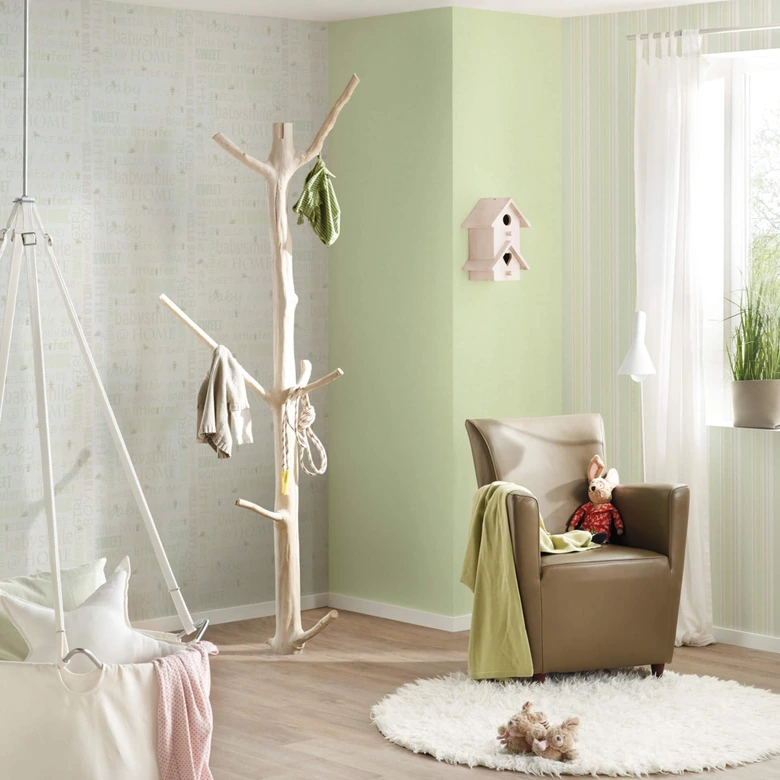 A.S. Création Vliestapete Little Stars Kinderzimmertapete für Babys grün, metallic, weiß 