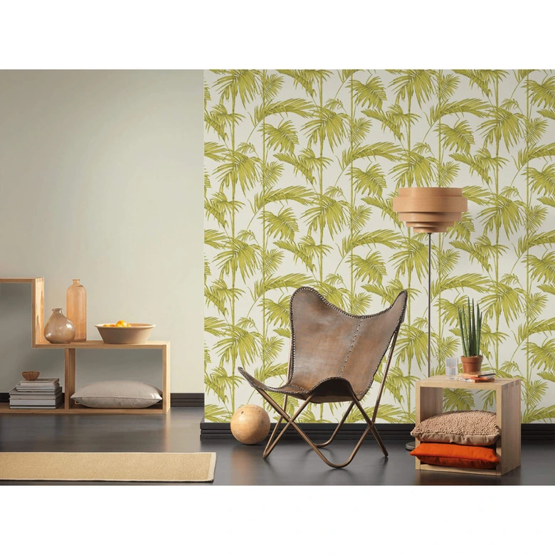 Livingwalls Vliestapete Metropolitan Stories Lola Paris Palmentapete creme, grün 