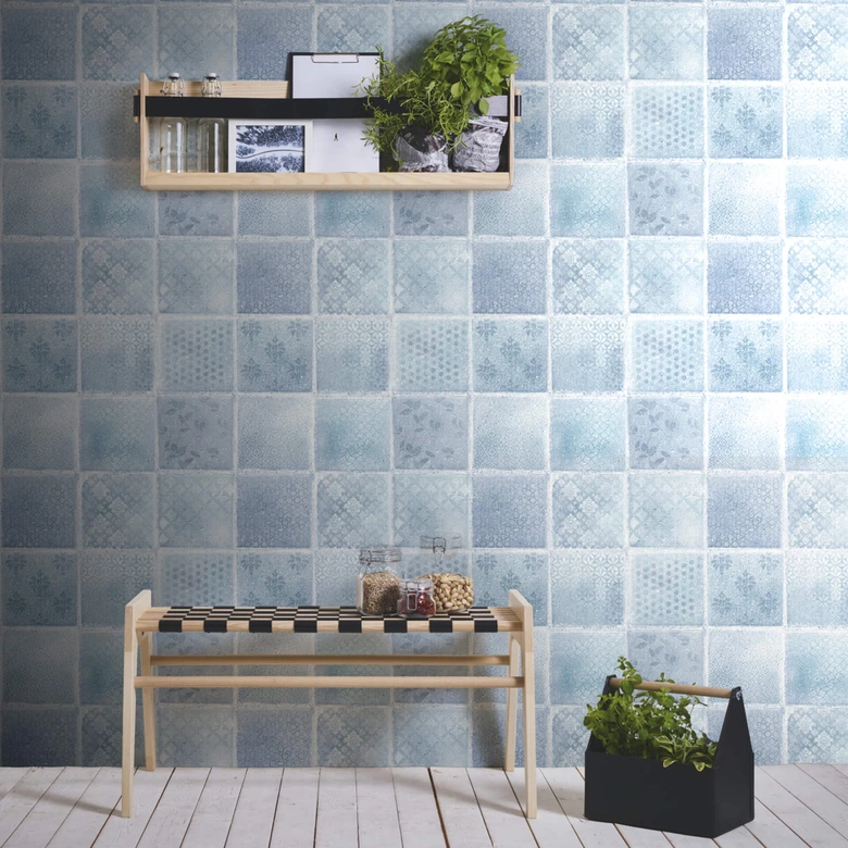A.S. Création Vliestapete Neue Bude 2.0 Tropical Concret Fliesentapete blau, creme, grau 