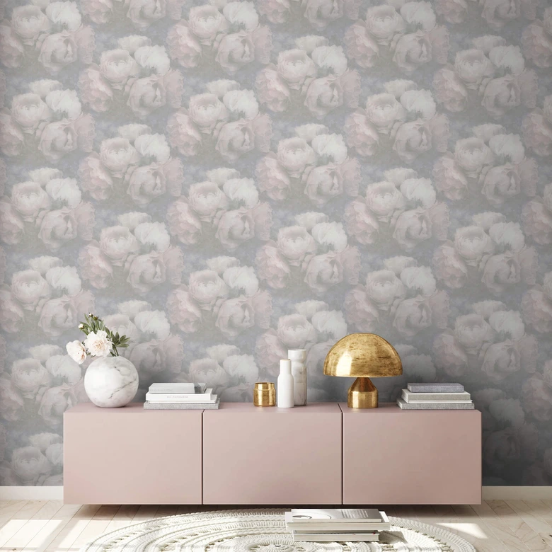 Livingwalls Papier peint intissé New Walls Romantic Dream motif Roses, blanc, rose, gris  